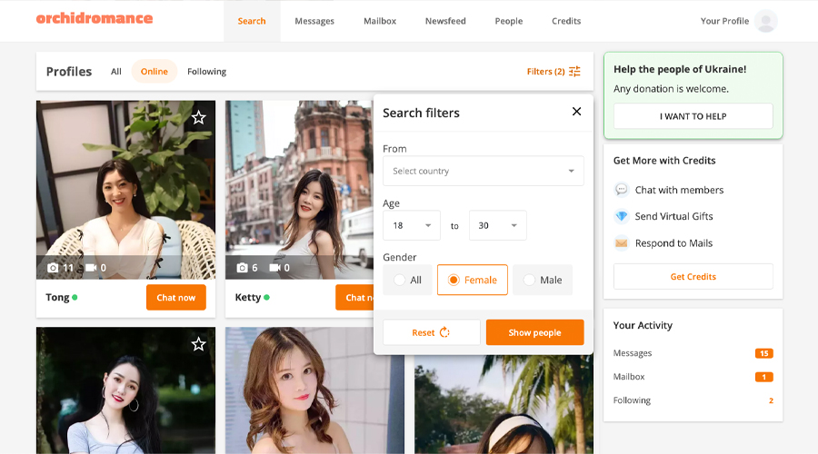 orchidromance search filters