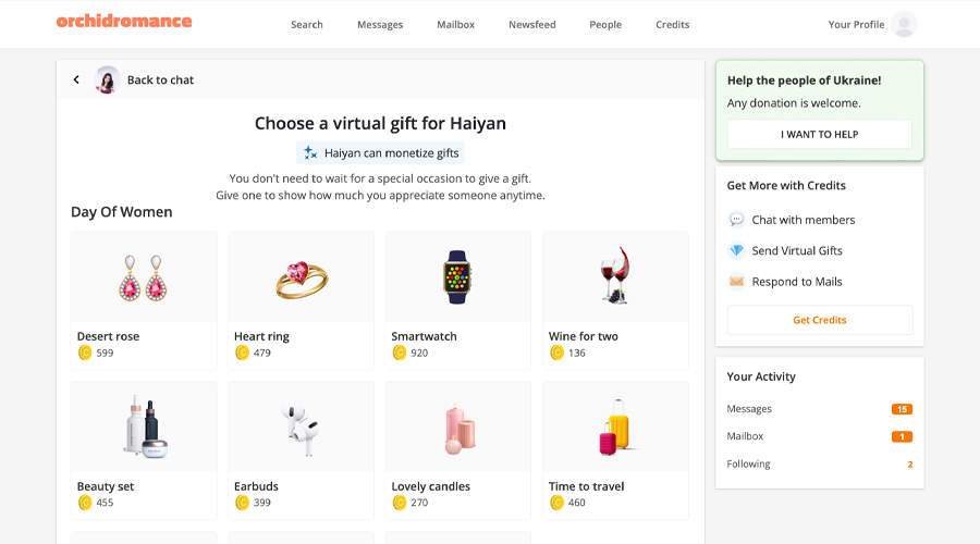 orchidromance virtual gifts