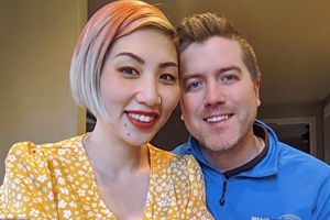 happy couple with japanese girl