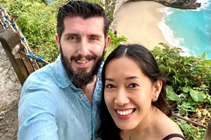 happy couple with japanese woman